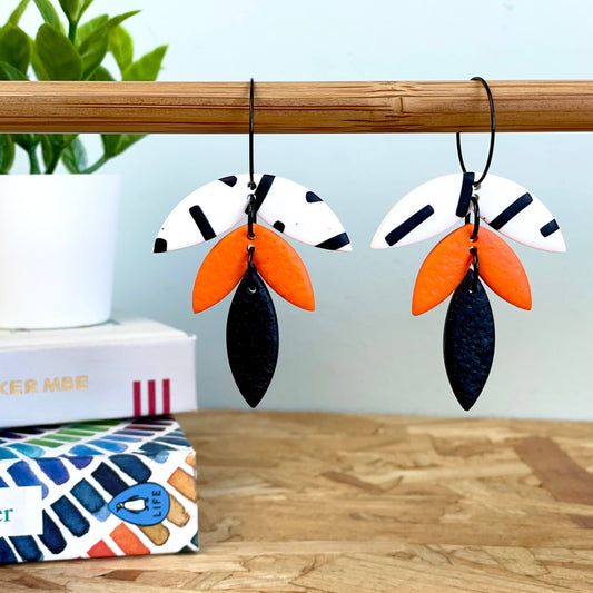 Kay Jay Clay Monochrome Sprinkles Petal Drop Hoop Polymer Clay Earrings: Orange