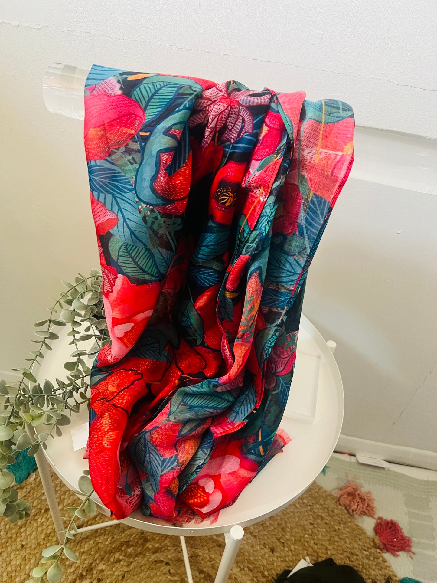 Exotic Floral Summer Print Frayed Scarf