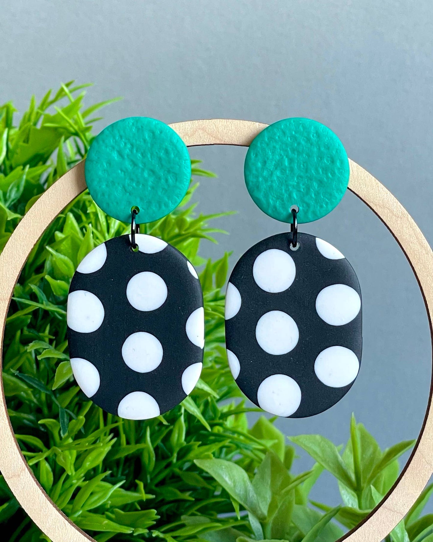 Kay Jay Clay Polka Dot Handmade Polymer Clay Earrings : Green