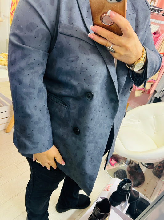 Maliss j Leopard Sparkle Jacket Blue