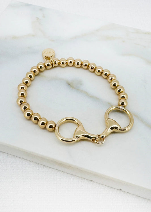 Envy Gold beaded elasticated bracelet with horse bit design