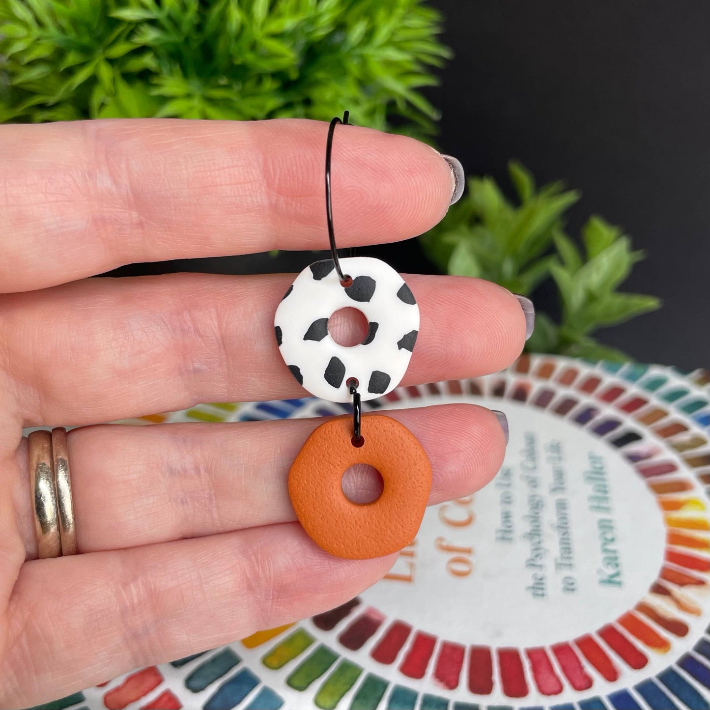 Kay Jay Clay Dalmatian Print Handmade Polymer Clay Hoop Earrings: Orange