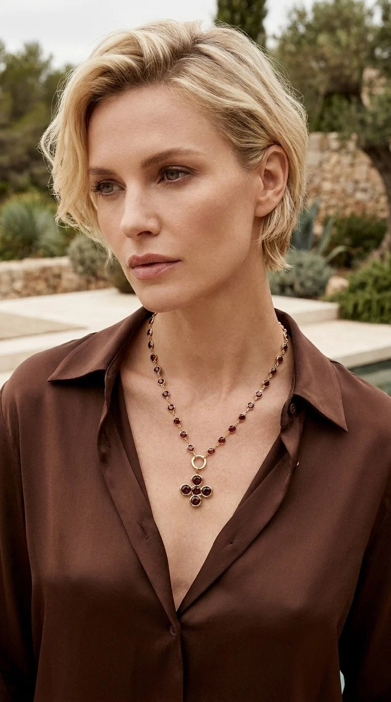 Envy Short Plum stone necklace with Plum clover pendant