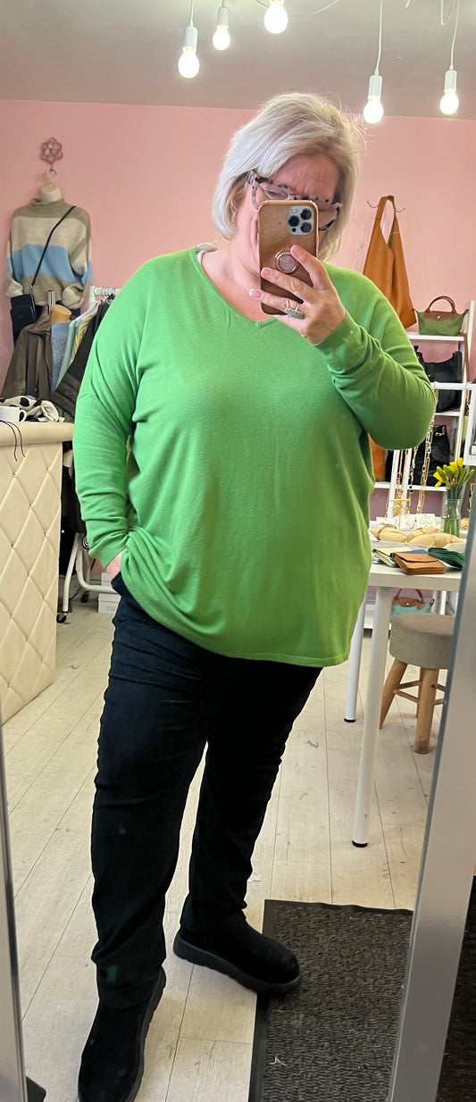 Clara V Neck Jumper Lime Green