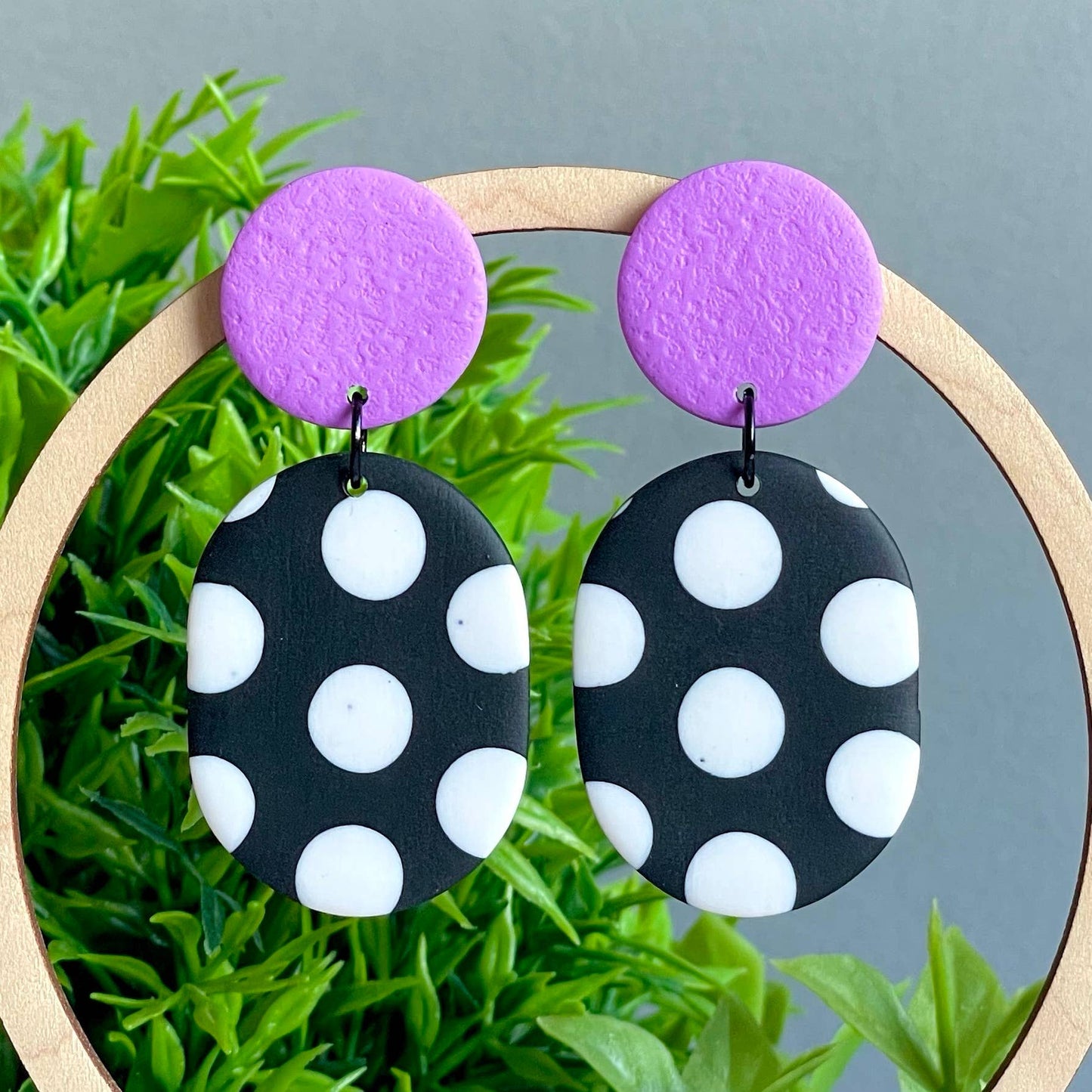 Kay Jay Clay Polka Dot Handmade Polymer Clay Earrings : Lilac