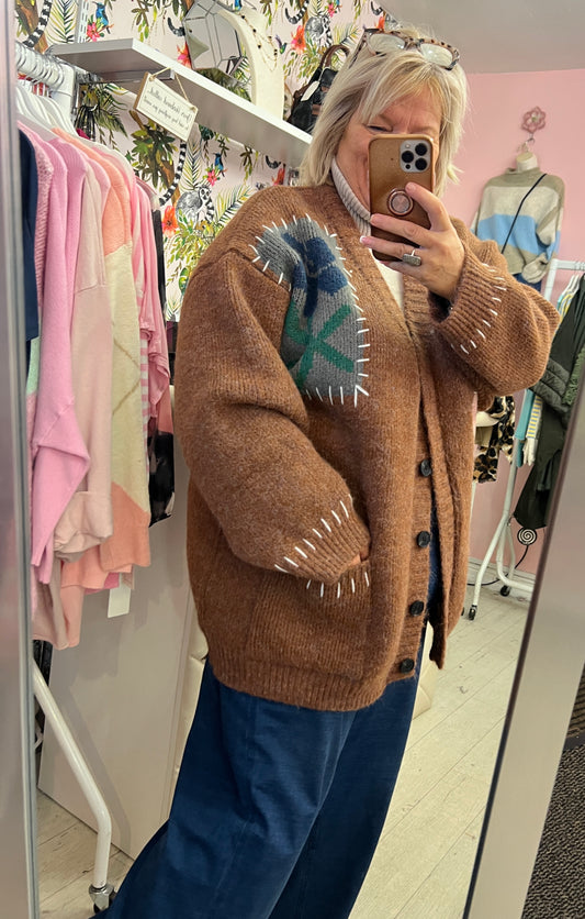 Patchwork Cardigan Brown mix