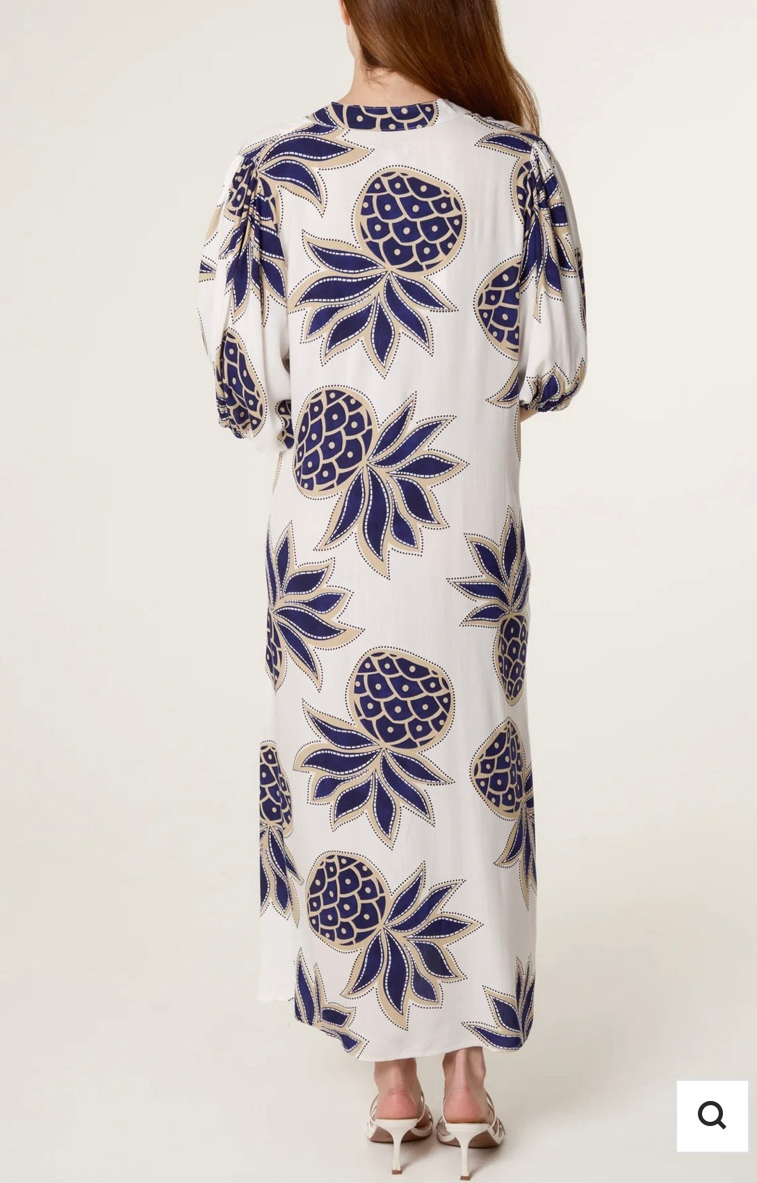 Pineapple Button Through Dress Ivory/Blue