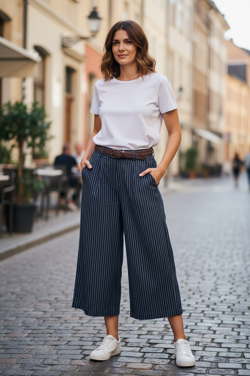 Stripe Wide leg Cullottes Navy