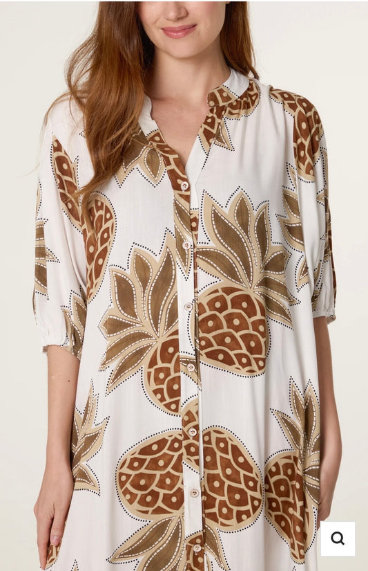 Pineapple Button Through Dress Ivory