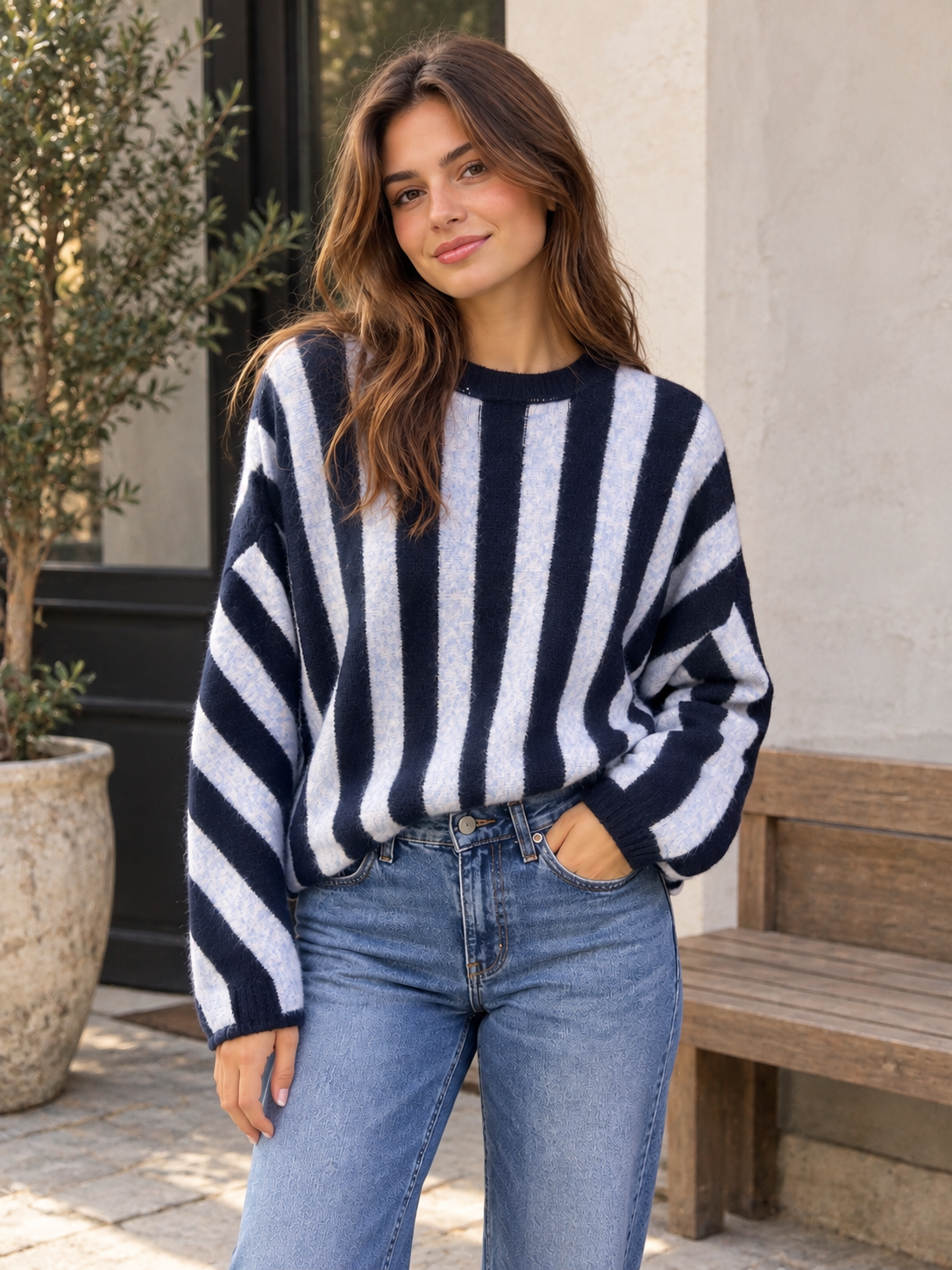 Tara Stripe Jumper Navy/Light Blue