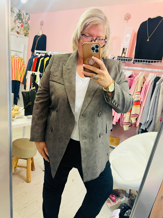 Maliss j Leopard Sparkle Jacket Mocha