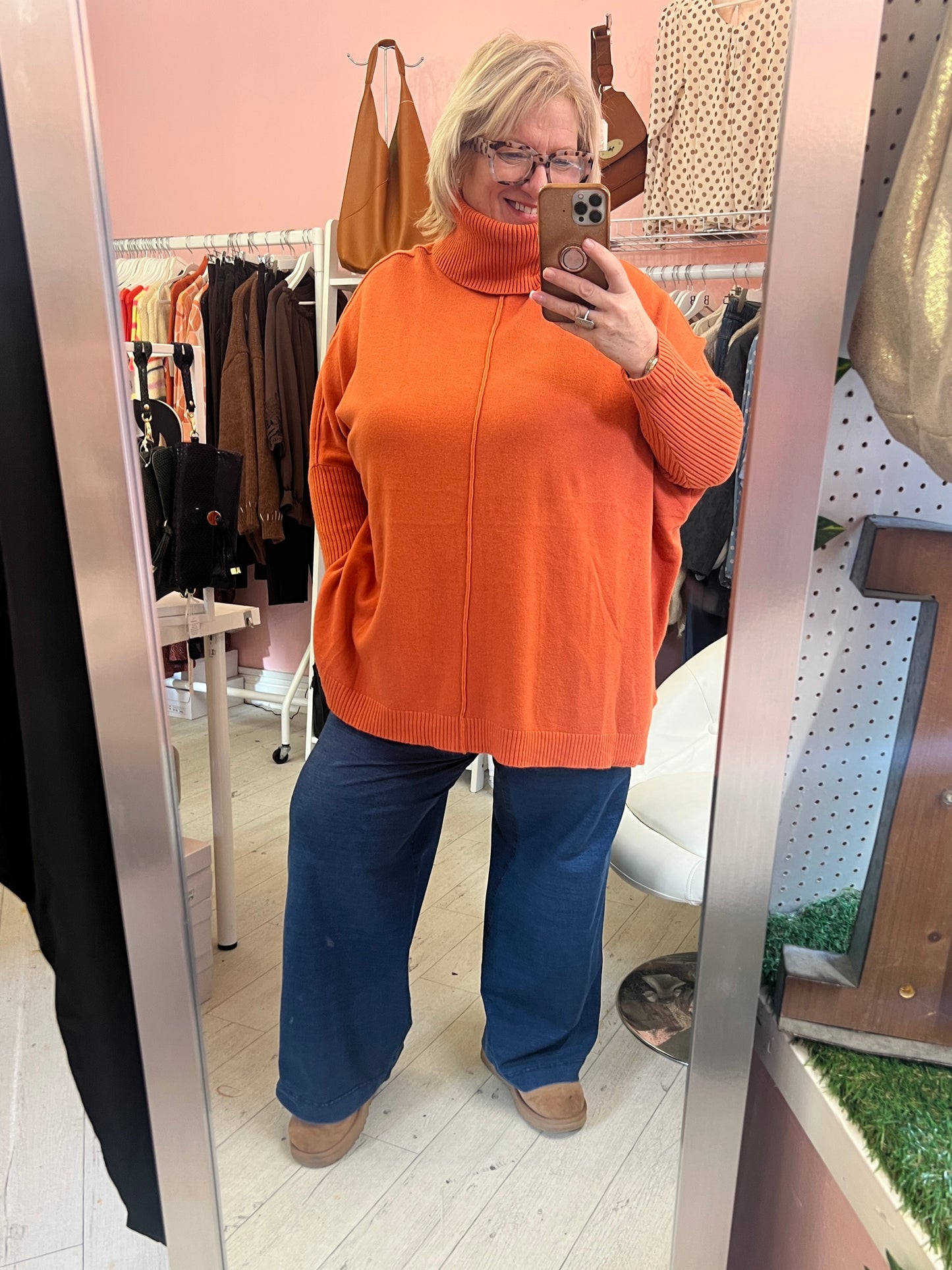 Tara Seam front Oversized Polo Jumper Orange