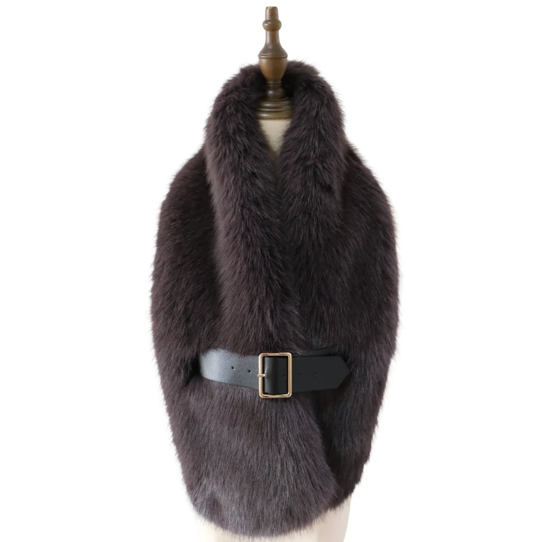 Eli Beaumont Faux Fur Scarf With Belt Chocolate Brown