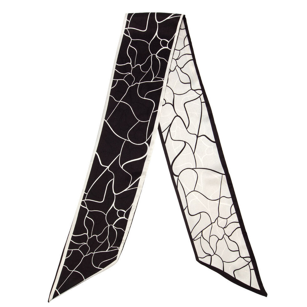 Eli Beaumont Boxed Vegan Silk Foulard Cream and Black Swirl