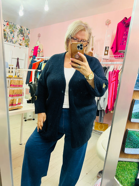 Star Sleeve Cardigan Chocolate Navy
