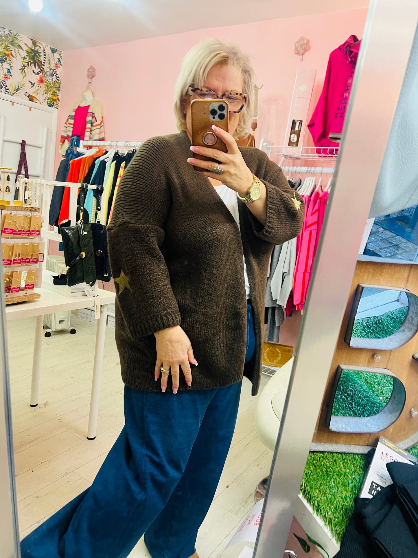 Star Sleeve Cardigan Chocolate Brown