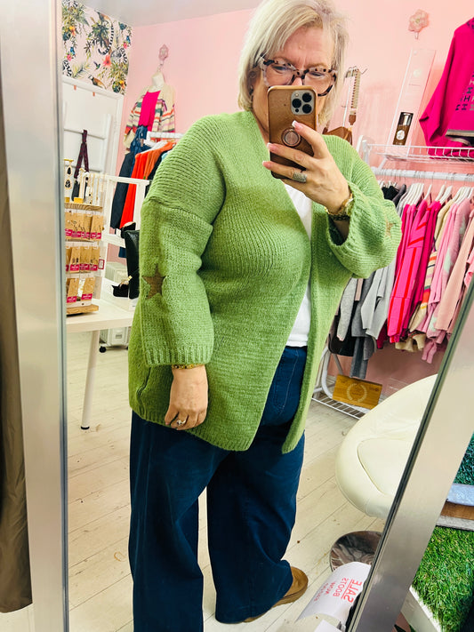 Star Sleeve Cardigan Green
