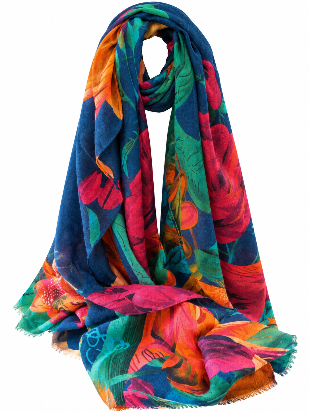 Vintage Botanical Floral Scarf Navy