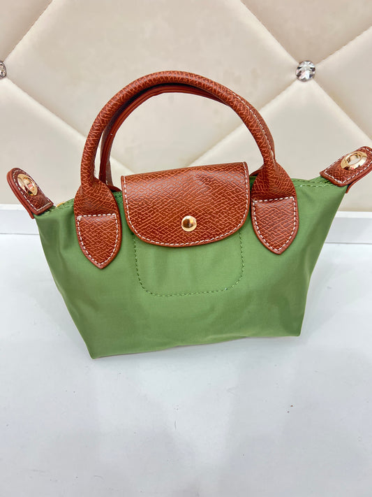 Nylon Small Cross Body Bag Green/ Tan