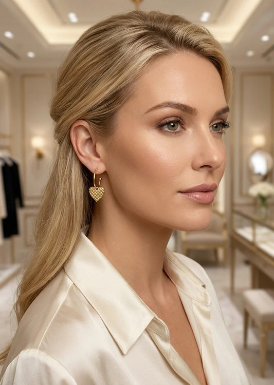 Envy Gold hoop with textured heart charm earring