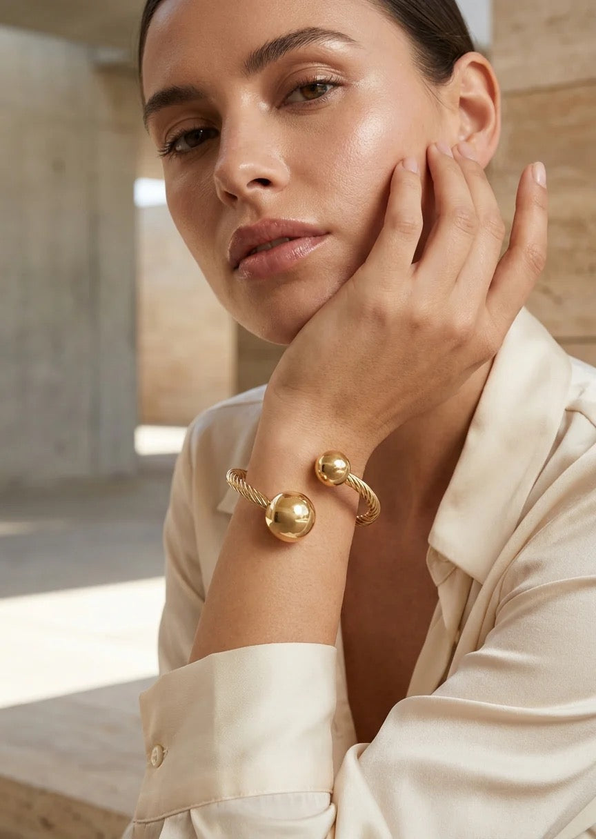 Envy Gold double ball design open bangle