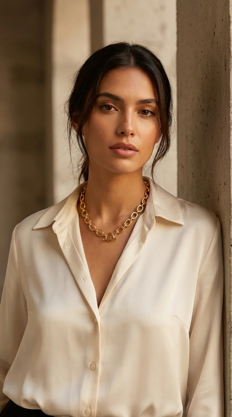 Envy Short gold large oval link necklace