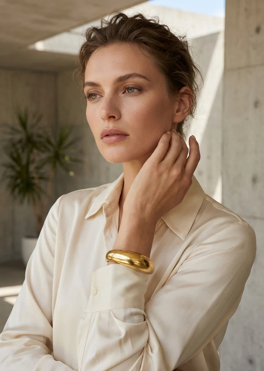 Envy Worn Gold wide hinged bangle
