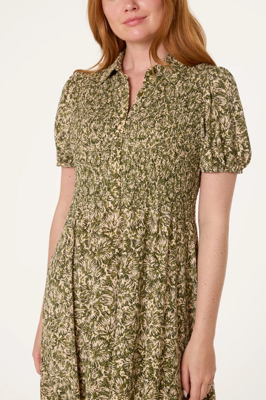 Short Sleeve Shirred Dress