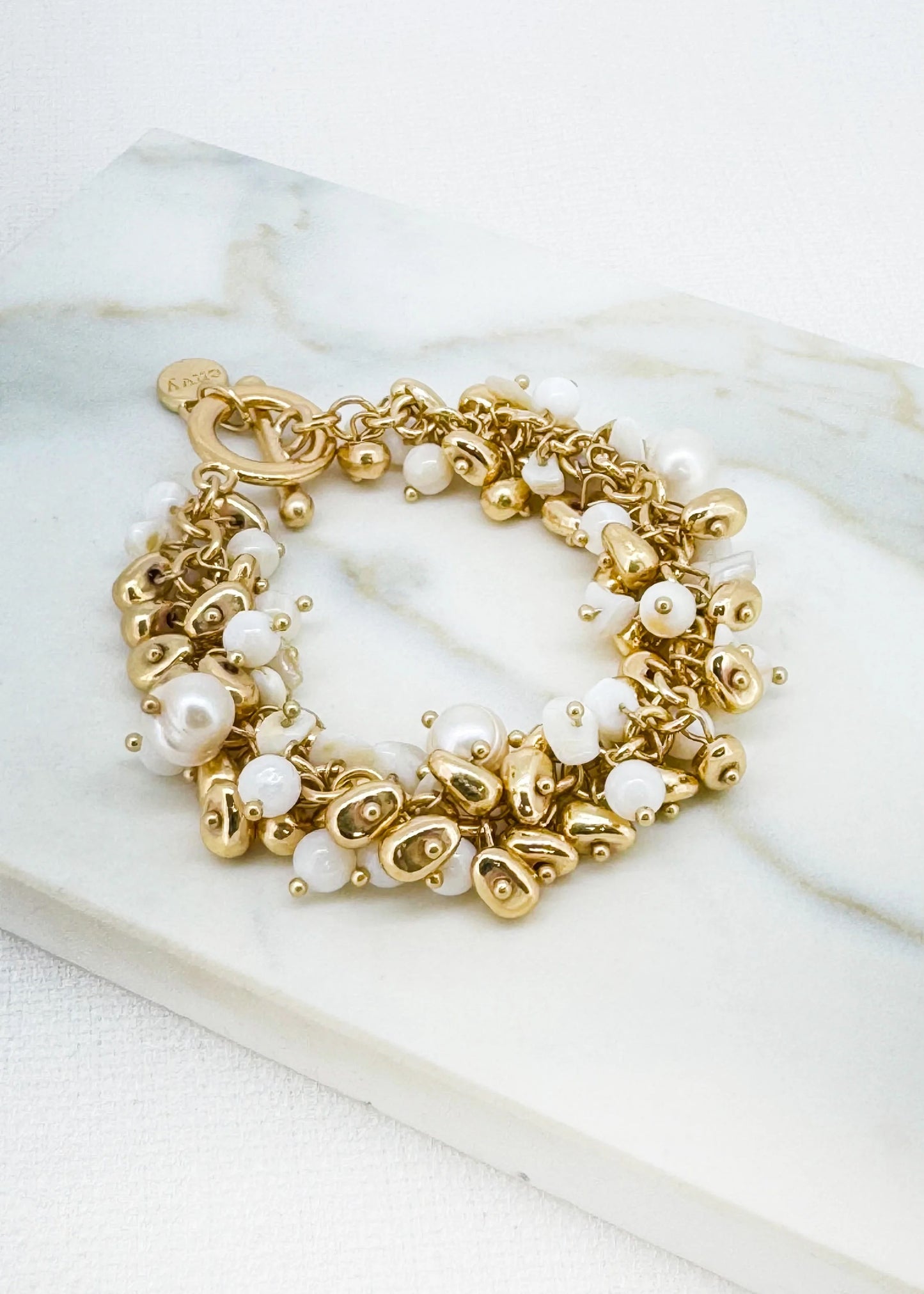 Envy Gold and White cluster T-bar bracelet