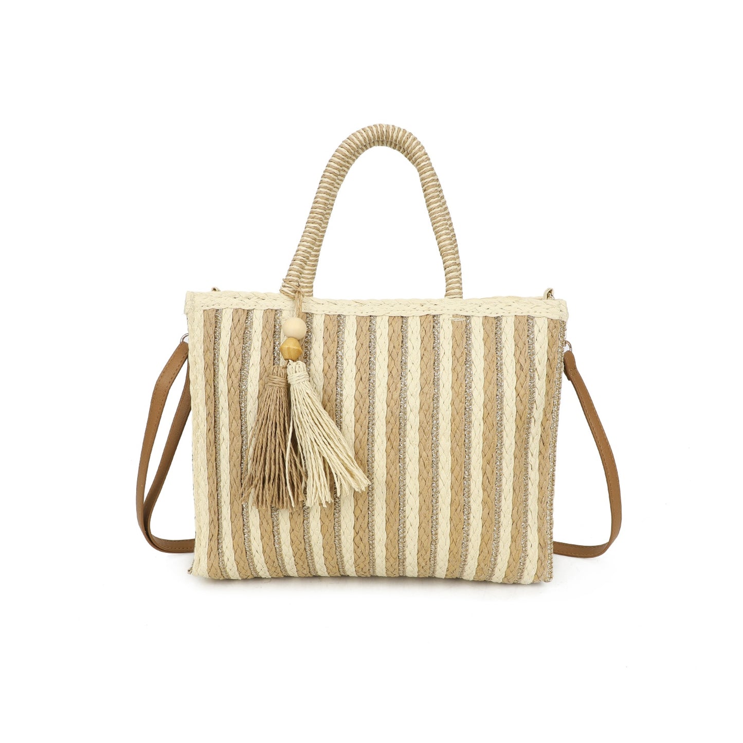 Summer Stripe Weave Bag Camel