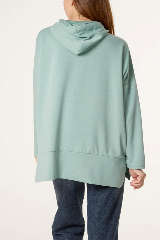 Leopard Trim Hoody Mint Green