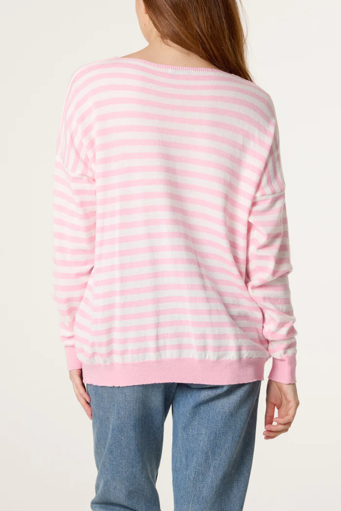 Cally Stripe Lightweight Knit Jumper Light Pink