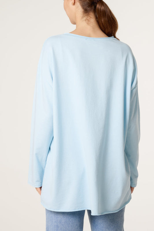 Star Long Sleeve Cotton Top Light Blue