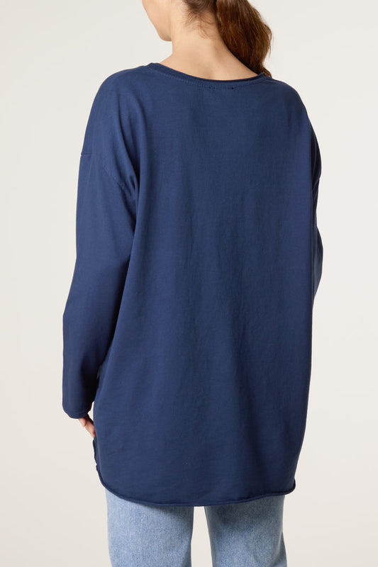 Star Long Sleeve Cotton Top Navy