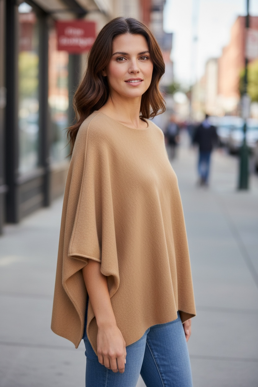 Joni One Size Poncho Jumper Camel