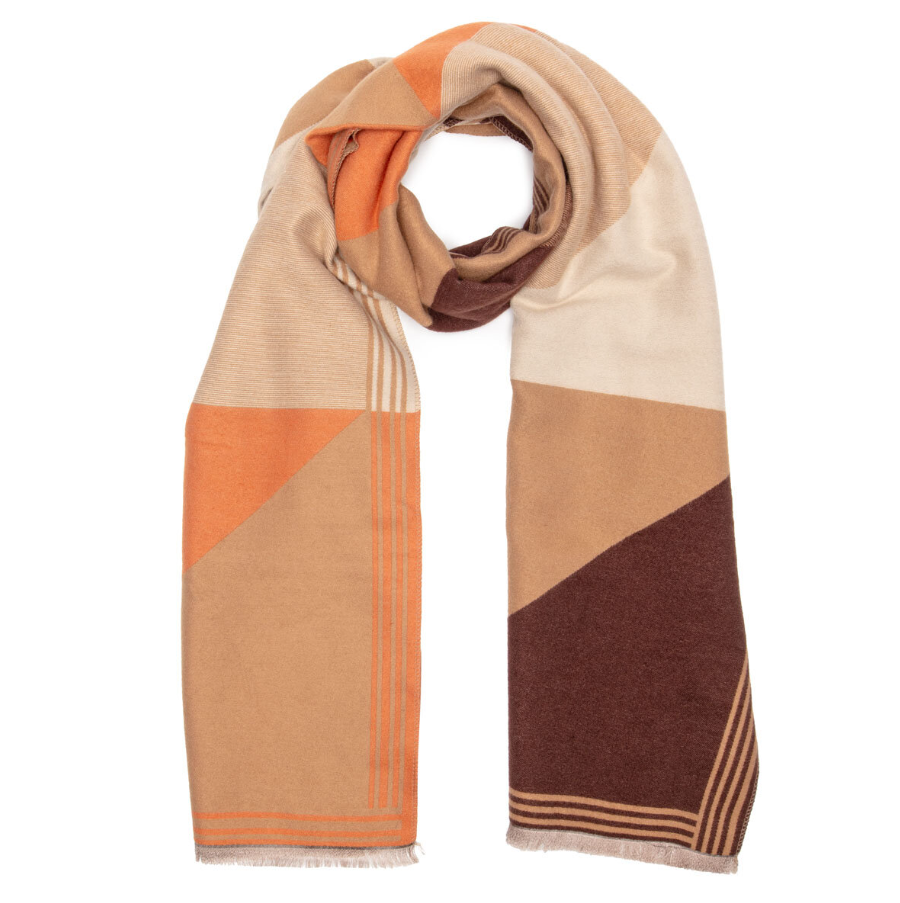 Eli Beaumont Reversible Geometric Tan Orange Scarf