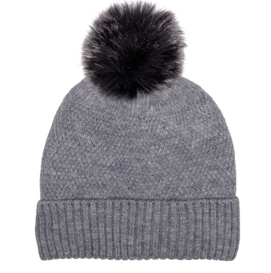 Eli Beaumont Knitted Weave Pompom Hat Grey