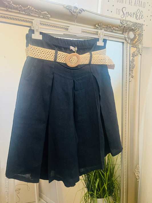 Zoe Linen Shorts & Belt Navy