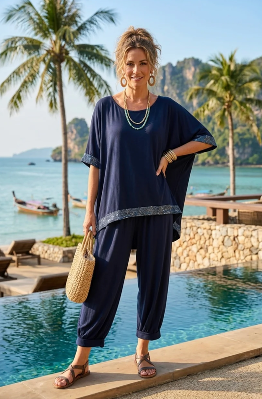 Sequin Trim 2 pce Set Navy