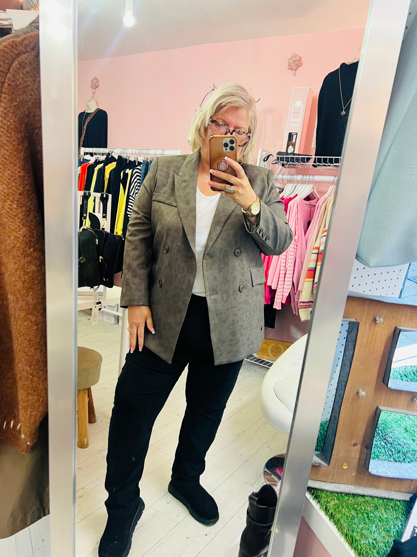 Maliss j Leopard Sparkle Jacket Mocha