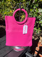 Leather Circle Handle Handbag Fushia
