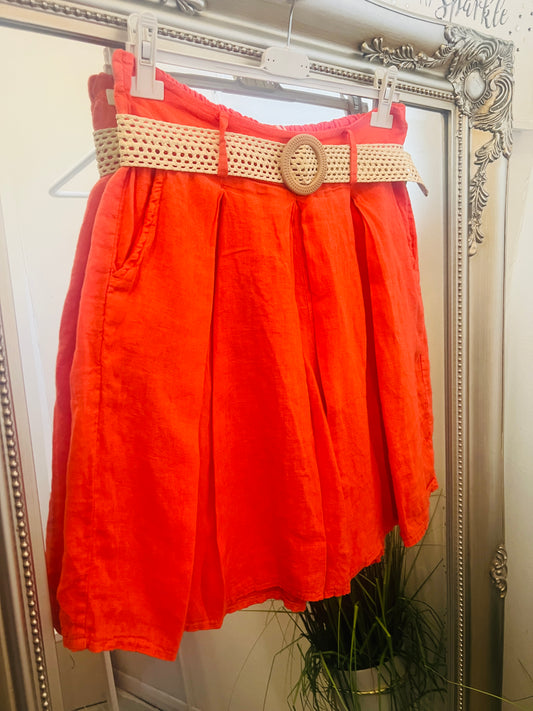 Zoe Linen Shorts & Belt Coral