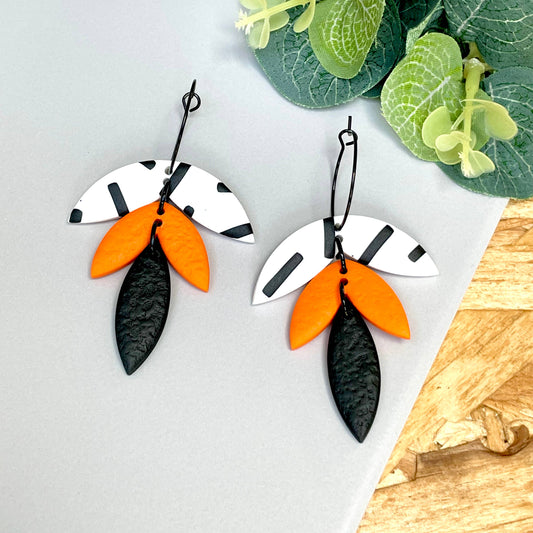 Kay Jay Clay Monochrome Sprinkles Petal Drop Hoop Polymer Clay Earrings: Orange