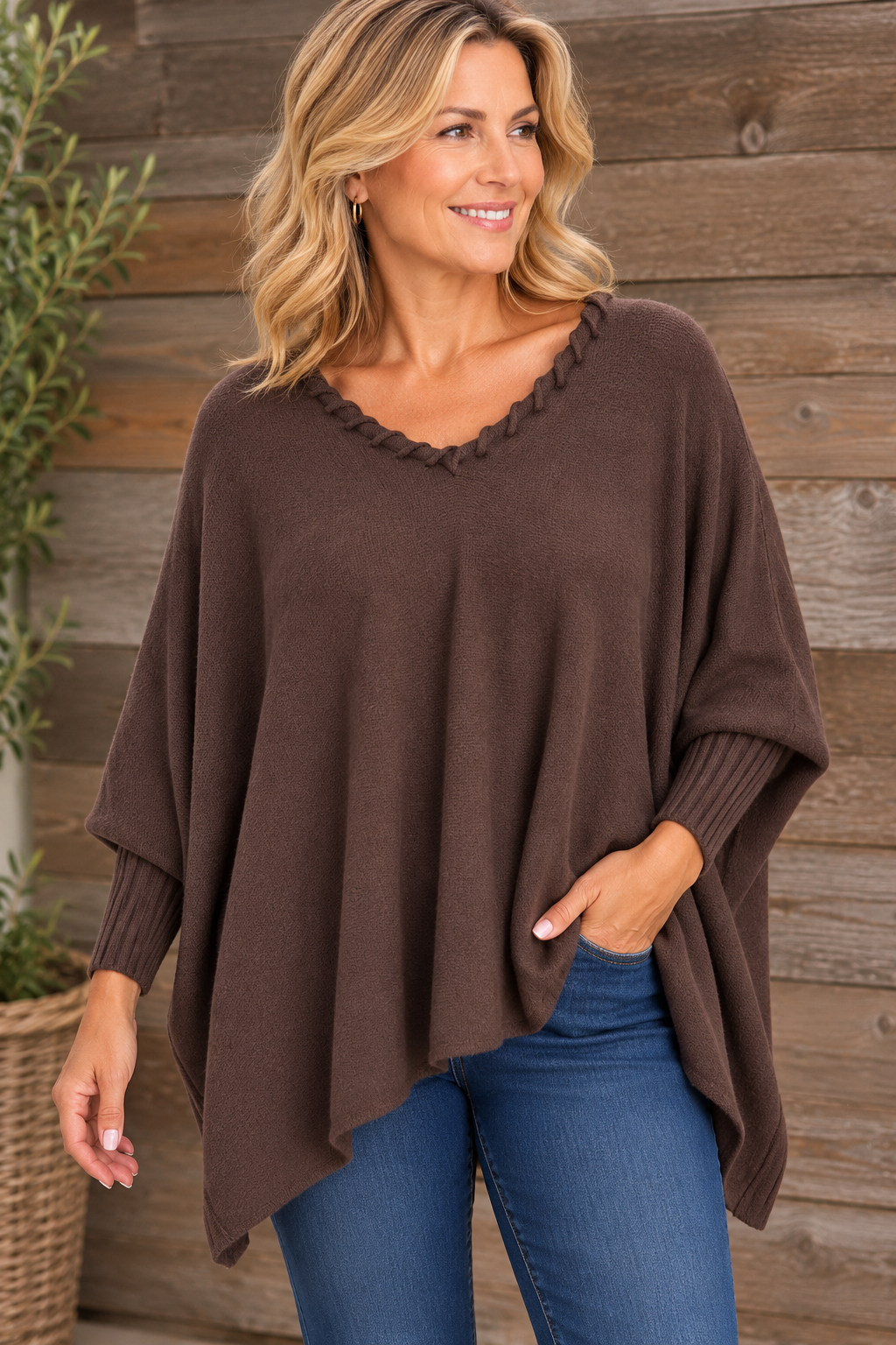 Swing V neck Jumper Chocolate Brown