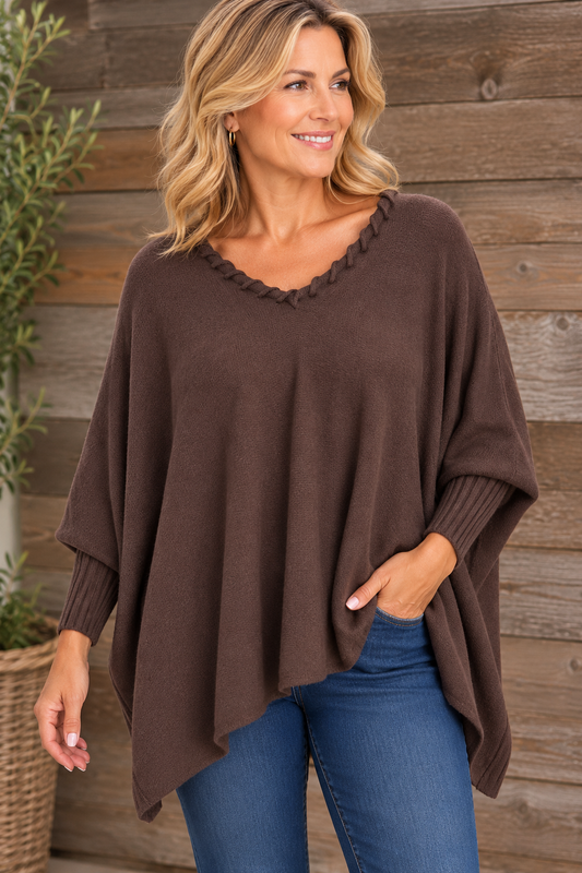 Swing V neck Jumper Chocolate Brown