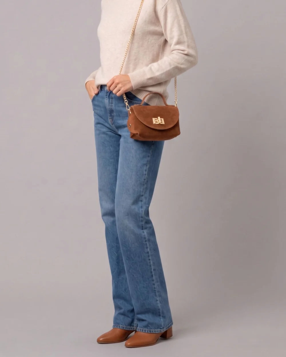 Eli Beaumont Mini Bamboo Bag Tan Suede