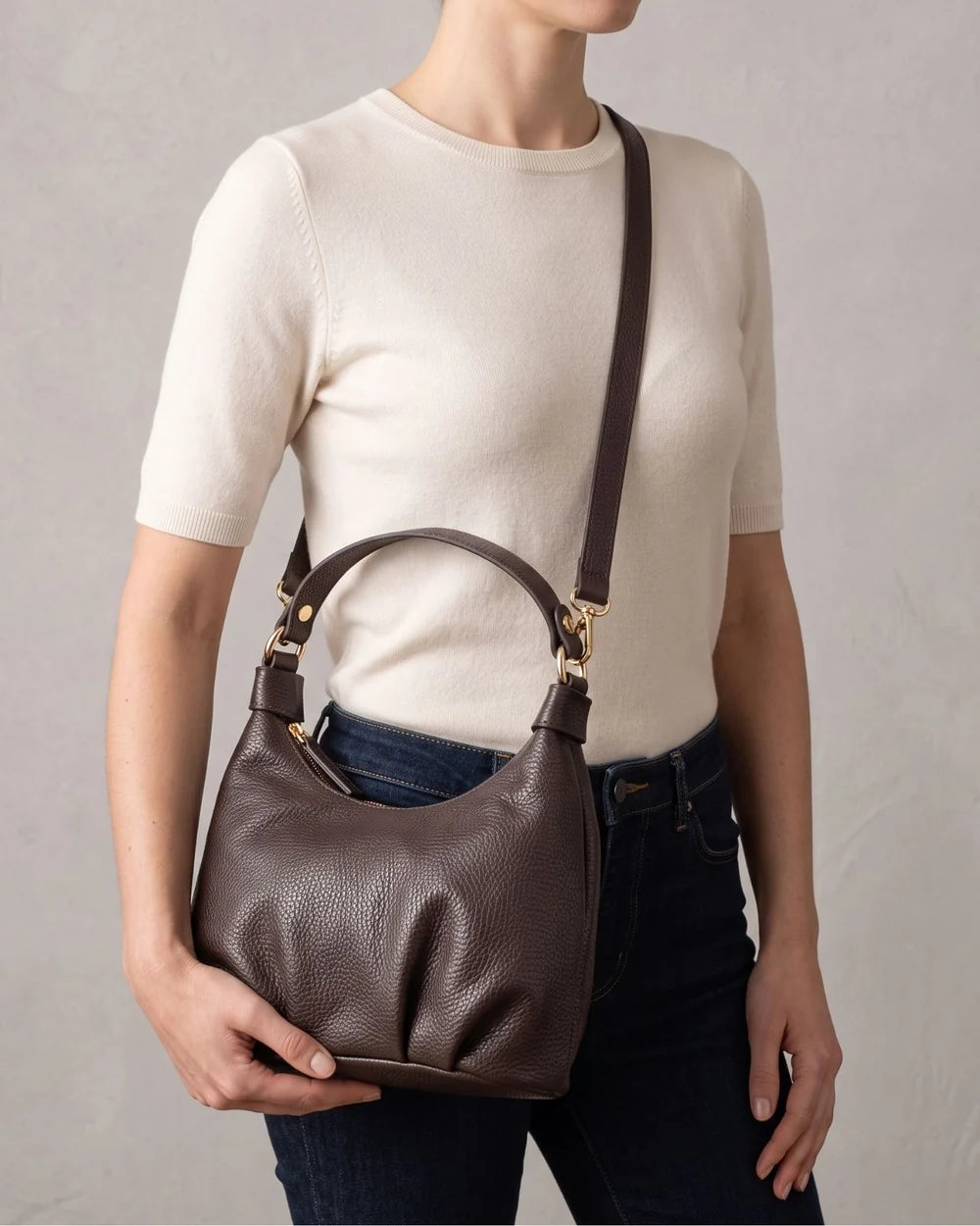 Eli Beaumont Italian Leather Dumpling Bag Chocolate Brown
