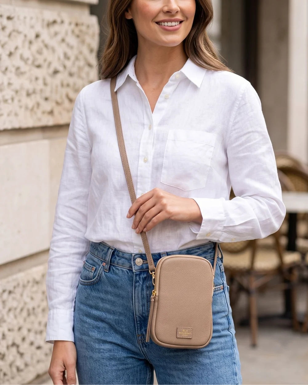 Eli Beaumont Premium  Leather Phone Bag Mink