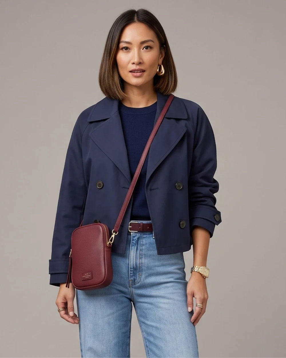Eli Beaumont Premium  Leather Phone Bag Burgandy