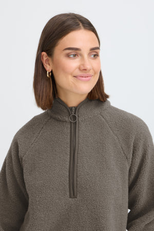 Fransa Tenya 3/4 Zip Fleece Driftwood